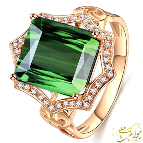 انگشتر تورمالین سبز زنانه طلا و جواهر