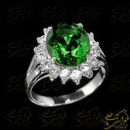 انگشتر تورمالین سبز و الماس تراش برلیان