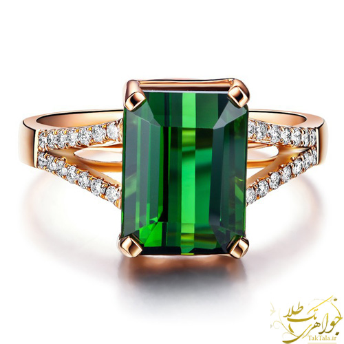 انگشتر جواهر تورمالین سبز اصل طلا و جواهر