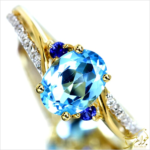انگشتر توپاز آبی زنانه طلا و جواهر