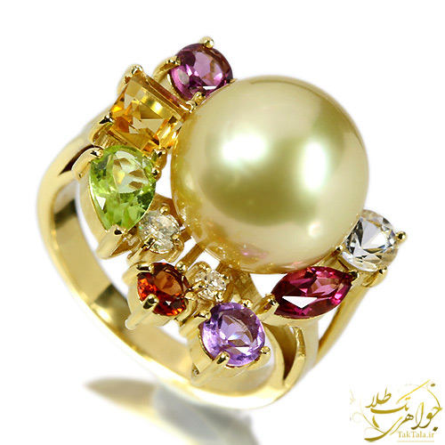 انگشتر مروارید طلایی و جواهرات اصل