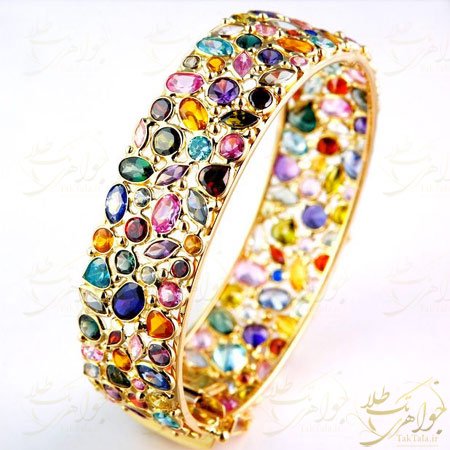دستبند زنانه طلا و جواهرات رنگی اصل
