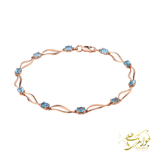 دستبند طلا زنانه ظریف با نگین توپاز آبی