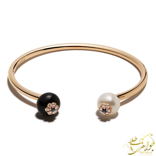 دستبند طلا و جواهر زنانه با نگین مروارید اصل و اونیکس سیاه