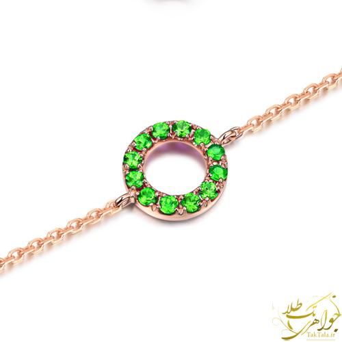 دستبند ظریف طلا و جواهر با نگین گارنت سبز