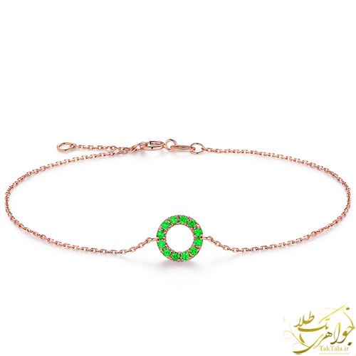 دستبند ظریف طلا و جواهر زنانه با نگین گارنت سبز