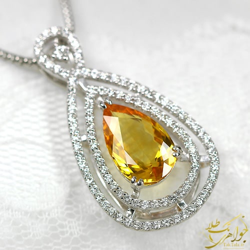 گردنبند طلا یاقوت زرد زنانه و الماس تراش برلیان