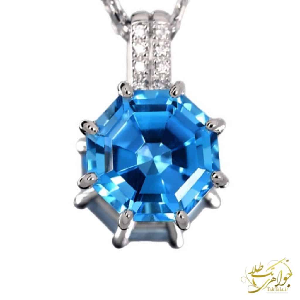 گردنبند طلا و جواهر توپاز آبی اصل و برلیان زنانه