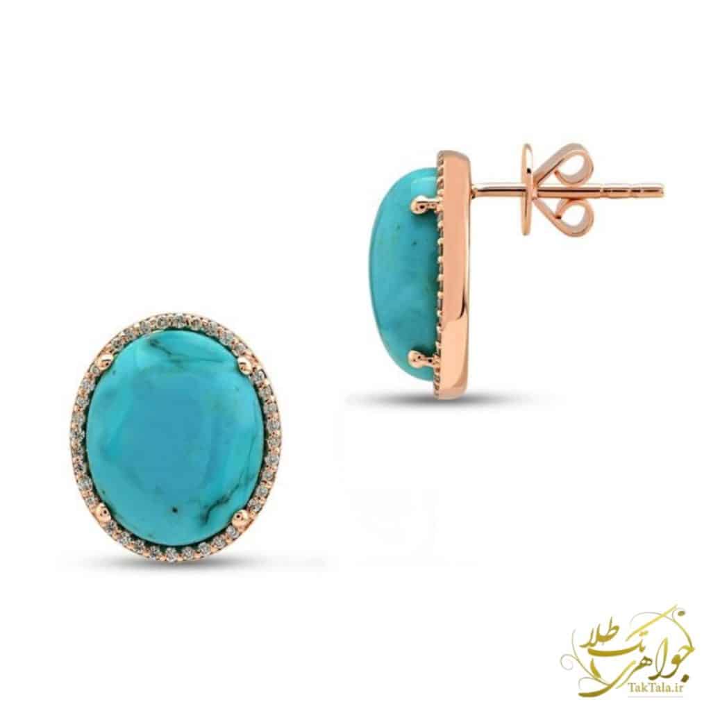 تصویر گوشواره طلا و فیروزه با نگین برلیان زنانه