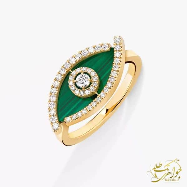 انگشتر زنانه طلا و مالاکیت با نگین برلیان طرح چشم