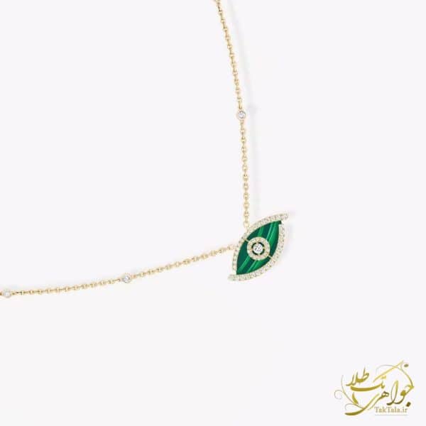 تصویر گردنبند زنانه مدل چشم طلا و سنگ مالاکیت سبز با نگین برلیان