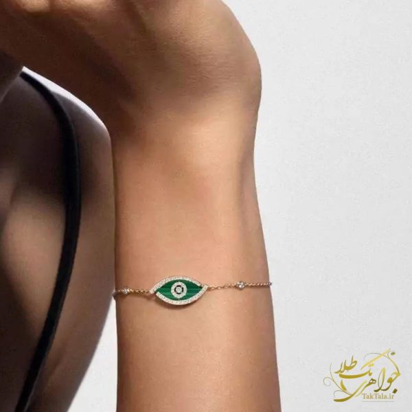 دستبند طلای زنانه سنگ مالاکیت سبز