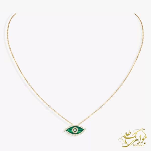 عکس گردنبند زنانه مدل چشم طلا و سنگ مالاکیت سبز با نگین برلیان
