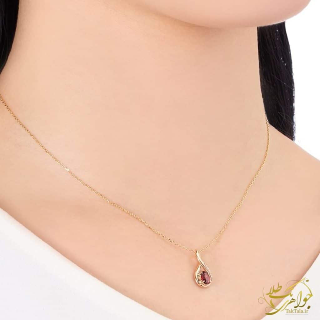مدل گردنبند زنانه طلا و گارنت بی نهایت با نگین برلیان