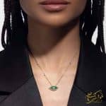 مدل گردنبند زنانه مدل چشم طلا و سنگ مالاکیت سبز با نگین برلیان