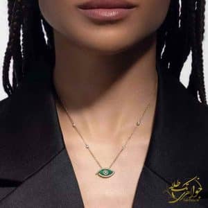 مدل گردنبند زنانه مدل چشم طلا و سنگ مالاکیت سبز با نگین برلیان