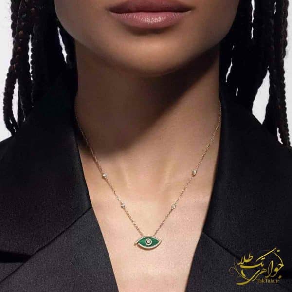 مدل گردنبند زنانه مدل چشم طلا و سنگ مالاکیت سبز با نگین برلیان