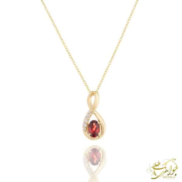 گردنبند زنانه طلا و گارنت بی نهایت با نگین برلیان