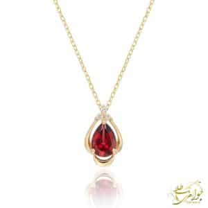 گردنبند زنانه طلای اشکی با گارنت قرمز و برلیان درخشان