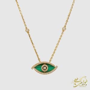 گردنبند زنانه مدل چشم طلا و سنگ مالاکیت سبز با نگین برلیان