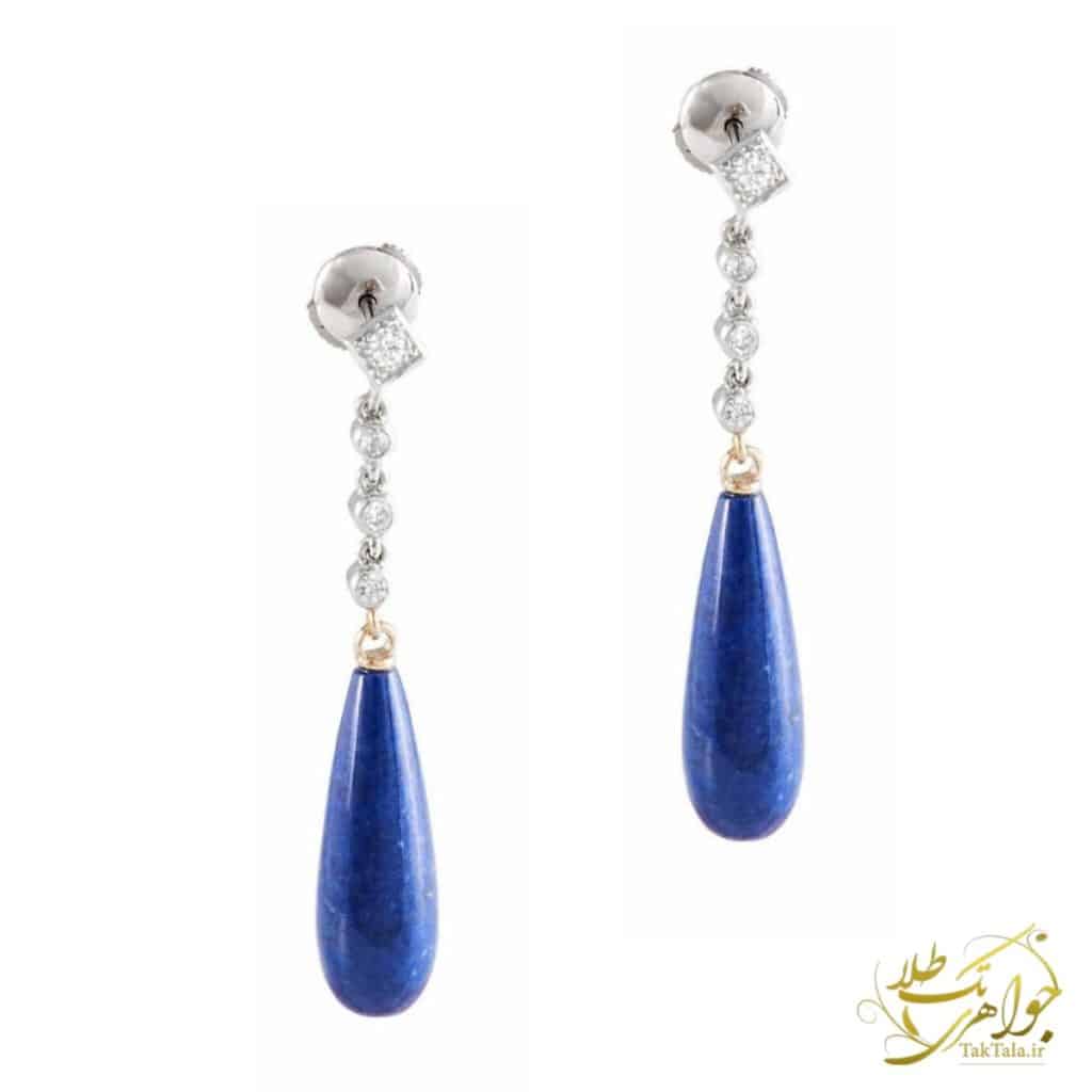 گوشواره طلا زنانه لاجورد اشکی و نگین برلیان