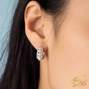 مدل گوشواره مروارید سفید حلقه ای زنانه و نگین برلیان