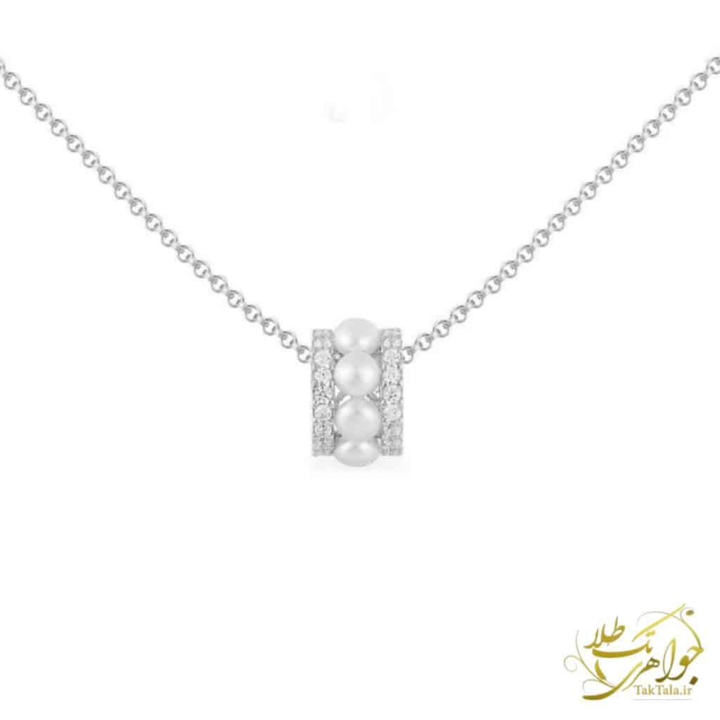 گردنبند طلای دخترانه مروارید حلقه ای و نگین برلیان