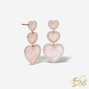 گوشواره طلا قلبی دخترانه با صدف صورتی اصل و نگین برلیان