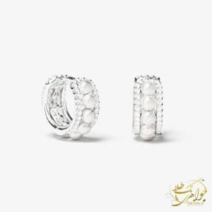 گوشواره مروارید سفید حلقه ای زنانه و نگین برلیان
