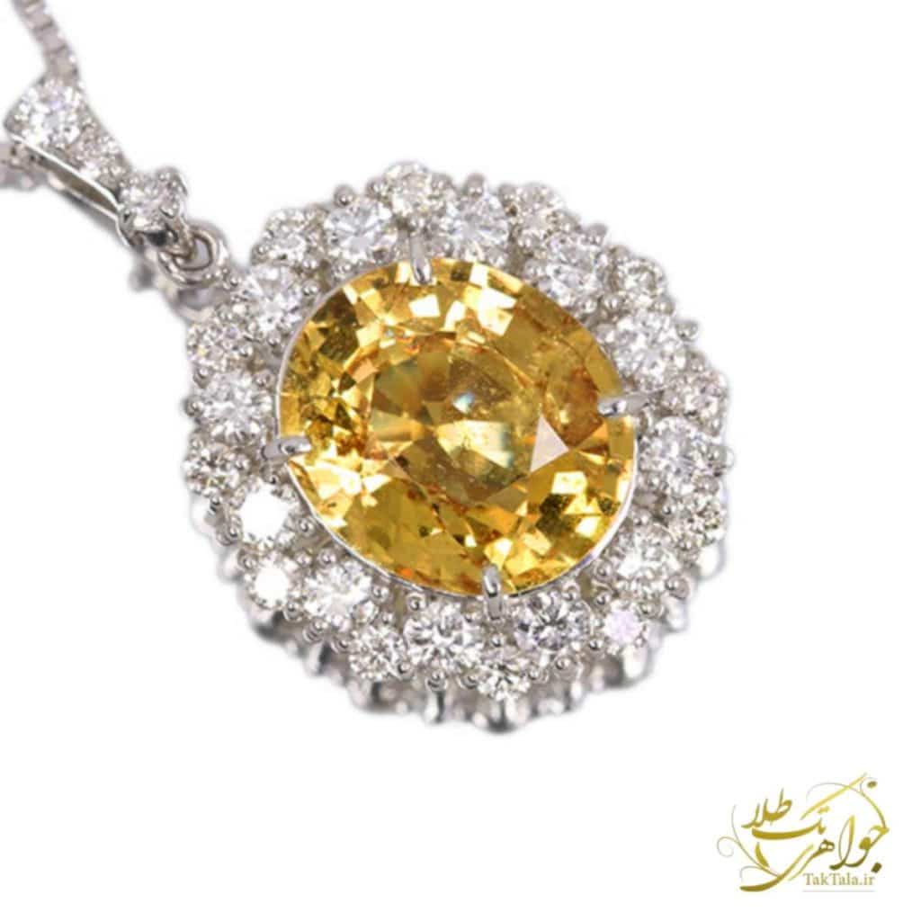 گردنبند طلا با نگین یاقوت زرد و برلیان اصل