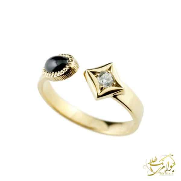 انگشتر زنانه طلا و جواهر با نگین اونیکس و برلیان