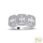 خرید انگشتر زنانه سه نگین باگت و برلیان طلا و جواهر