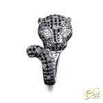 انگشتر طرح پلنگ زنانه طلا و جواهر برلیان سیاه و سفبد