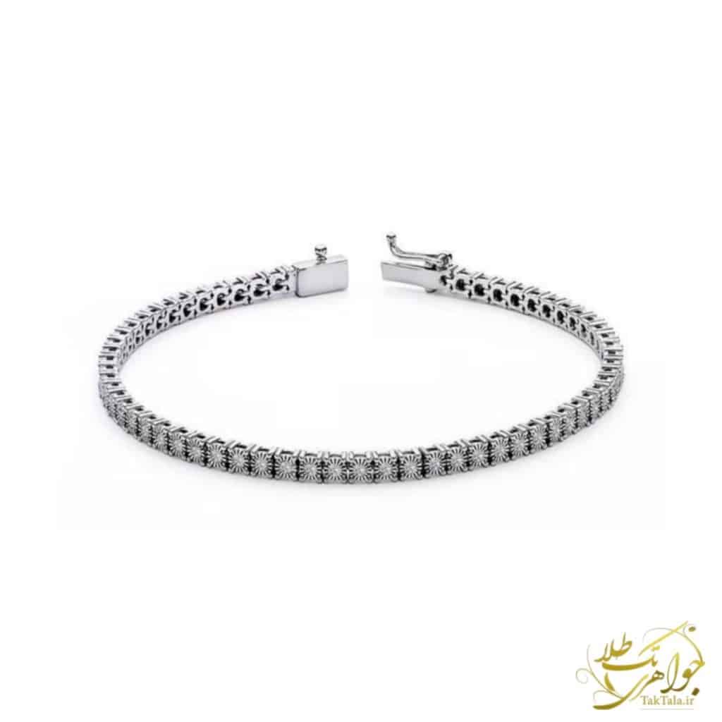 عکس دستبند زنانه تنیسی طلا سفید و نگین برلیان