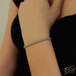 دستبند تنیسی طلا سفید با نگین برلیان اصل زنانه