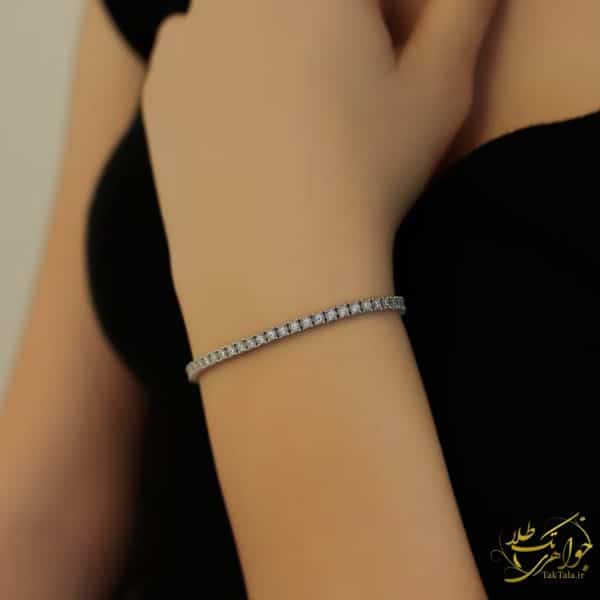 دستبند تنیسی طلا سفید با نگین برلیان اصل زنانه