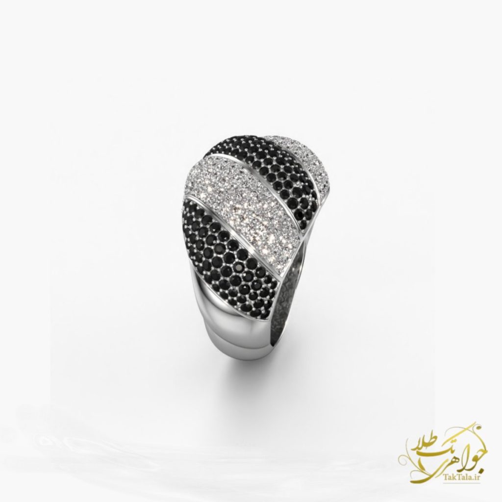 عکس انگشتر زنانه جواهر نگین برلیان سیاه و سفید لوکس