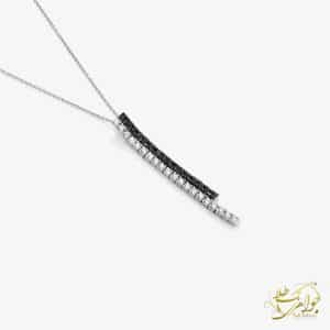 گردنبند طلا با نگین برلیان سیاه و سفید مدل خطی