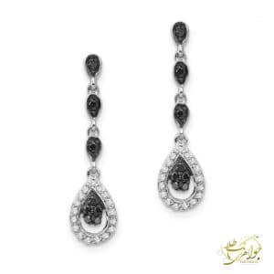 گوشواره طلا سفید زنانه با نگین برلیان سیاه و سفید