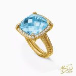 انگشتر توپاز آبی و برلیان زنانه
