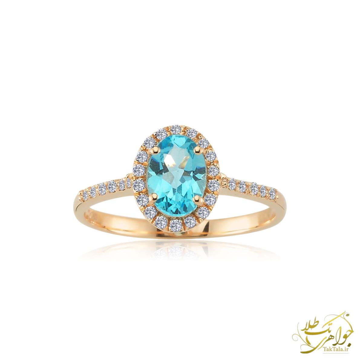 انگشتر زنانه توپاز آبی و برلیان با رکاب طلا زرد - تک طلا انگشتر زنانه توپاز آبی و برلیان با رکاب طلا زرد