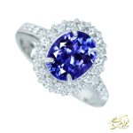 تصویر جواهر زنانه طلا با سنگ تانزانایت اصل و برلیان تک طلا