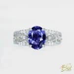 تصویر انگشتر طلا سفید زنانه نگین تانزانیت و برلیان