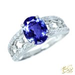 عکس انگشتر زنانه با نگین تانزانیت و برلیان اصل طلا و جواهر