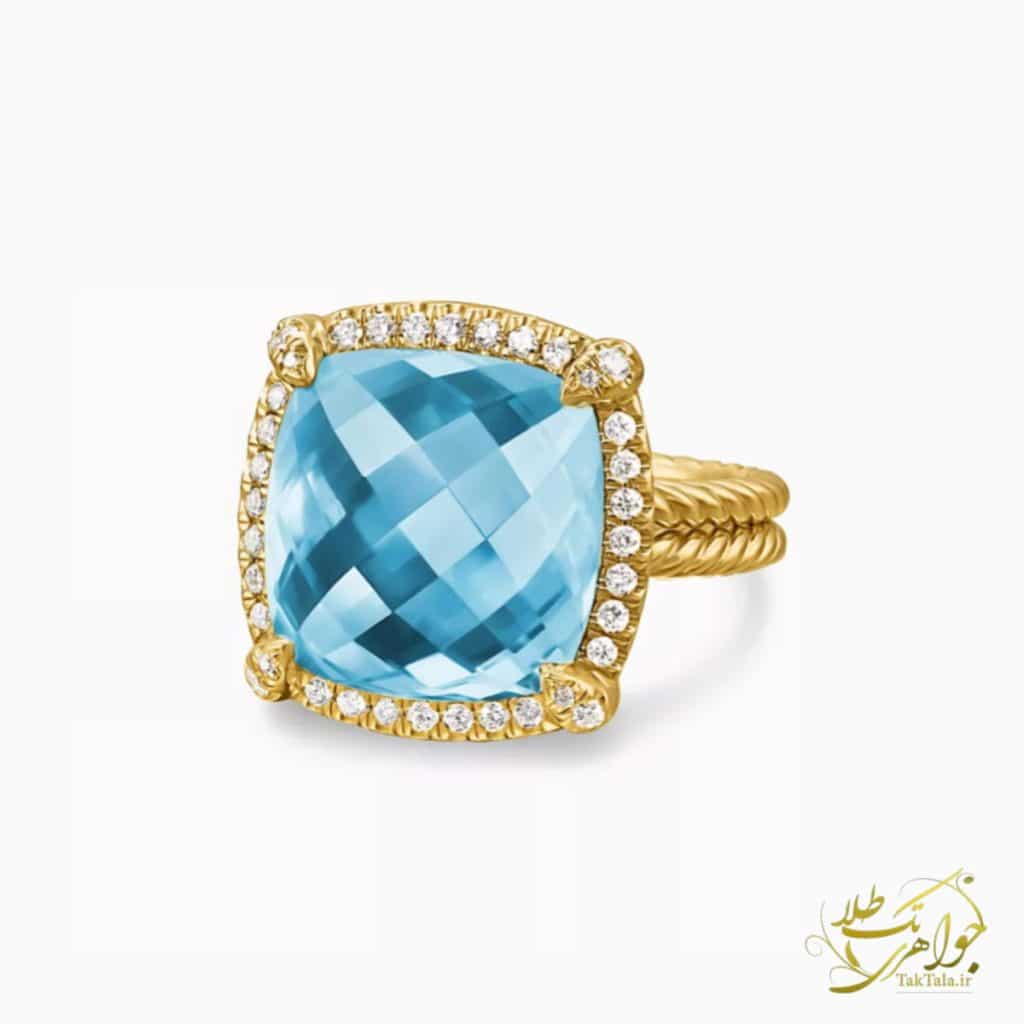 عکس انگشتر زنانه طلا و جواهر با نگین توپاز آبی