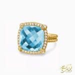 عکس انگشتر زنانه طلا و جواهر با نگین توپاز آبی
