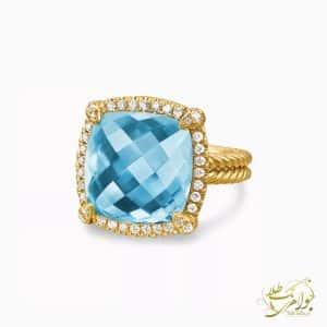 عکس انگشتر زنانه طلا و جواهر با نگین توپاز آبی