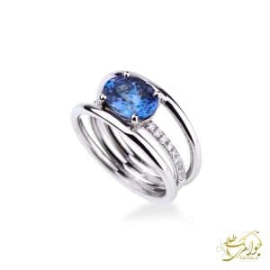 عکس جواهر زنانه لوکس با سنگ آبی تانزانایت تک طلا