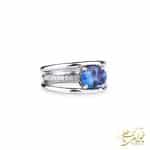 مدل انگشتر طلا سفید زنانه با نگین تانزانایت و برلیان تک طلا